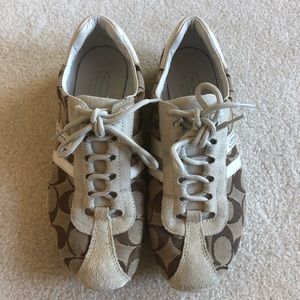 Coach White Leather and Tan Canvas Sneakers Size 7